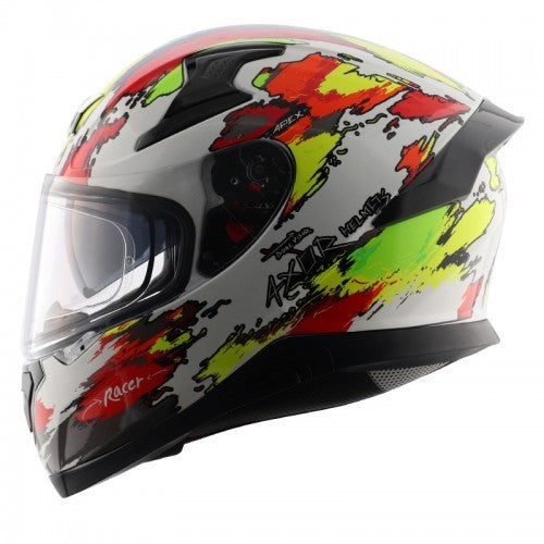 Axor Apex Racer D/V GLOSS White Neon Yellow Helmet - AH Helmets
