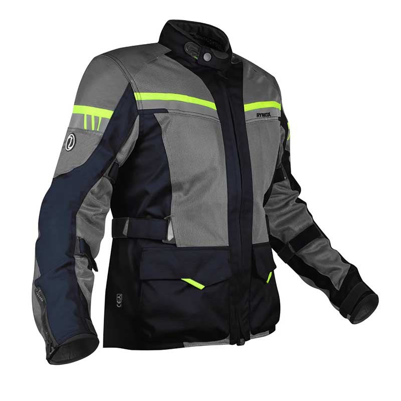 Rynox Stealth Air Pro Blue Hi-Viz Green Riding Jacket - AH Helmets
