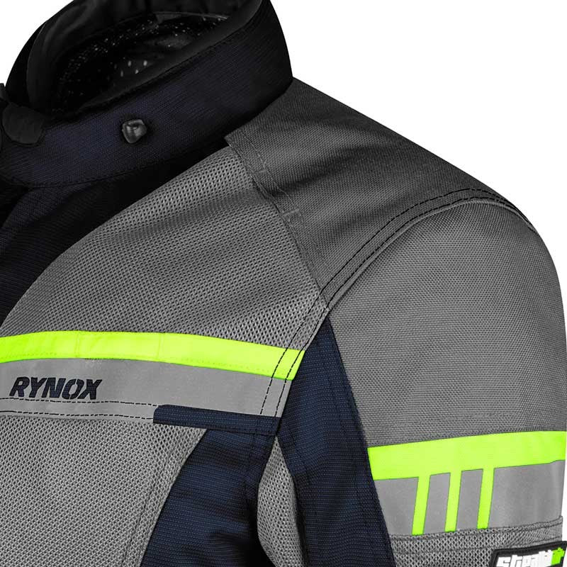 Rynox Stealth Air Pro Blue Hi-Viz Green Riding Jacket - AH Helmets