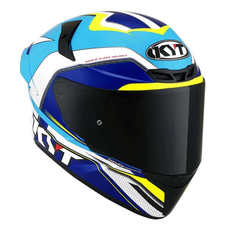 KYT TT Course Grand Prix White/Light Blue Helmet - AH Helmets