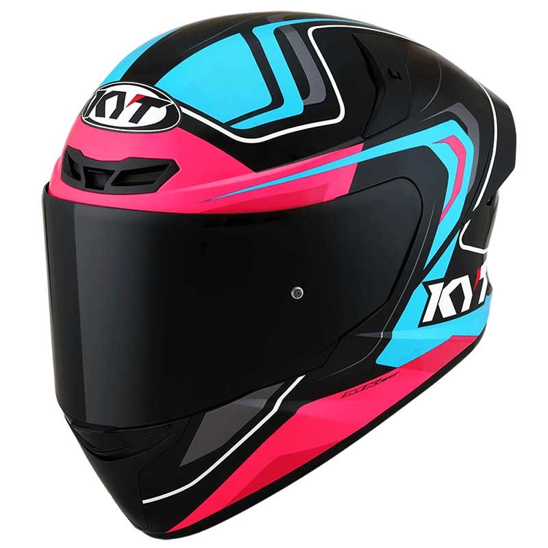 KYT TT Course Overtech Black Blue Pink Helmet - AH Helmets