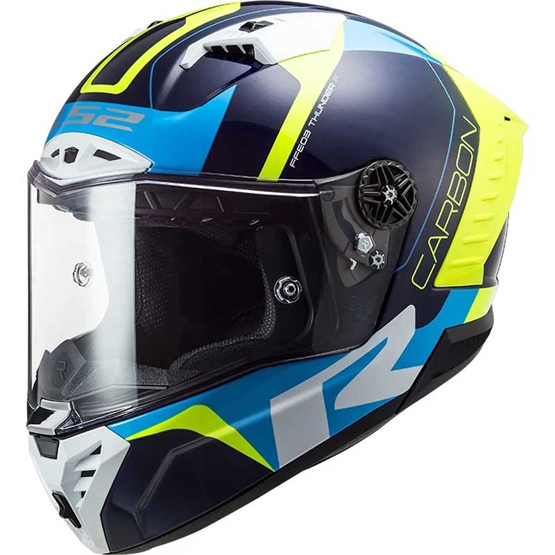 LS2 FF805 THUNDER Carbon Racing 1 Gloss Blue Hi Viz Yellow Helmet - AH Helmets