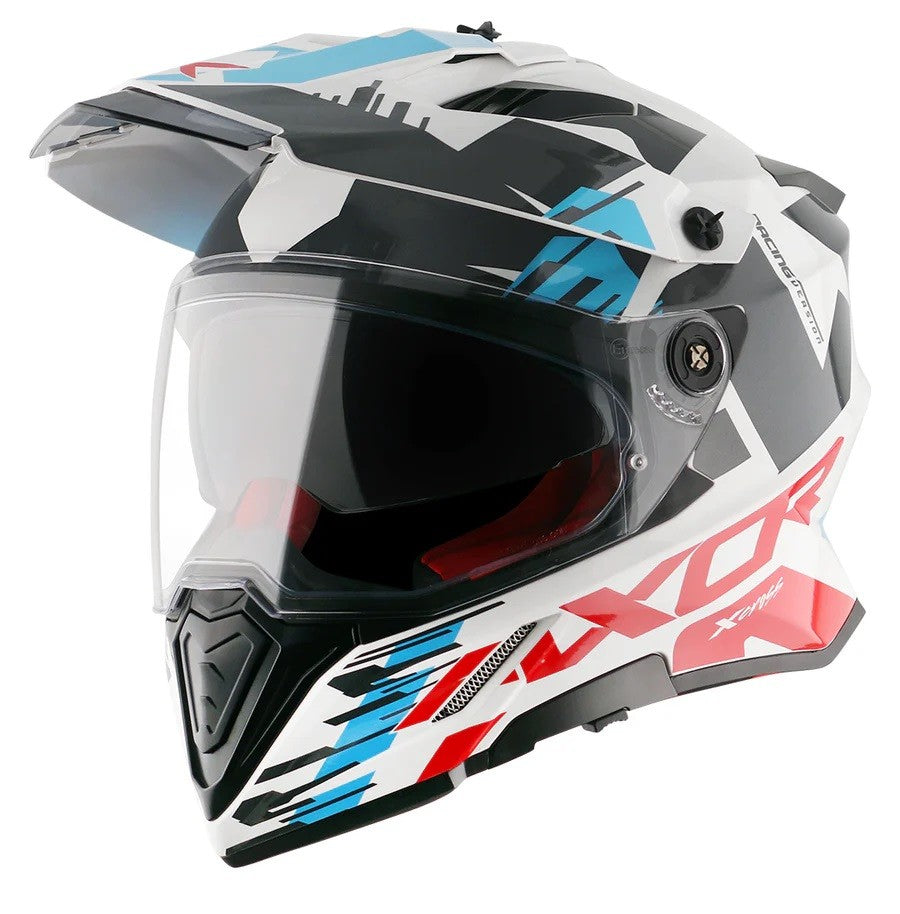 Axor X-Cross X1 Dual Visor Gloss White Red Helmet - AH Helmets