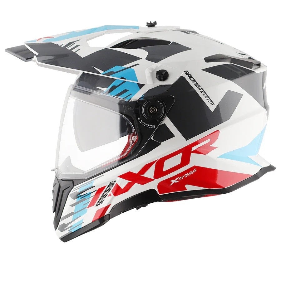 Axor X-Cross X1 Dual Visor Gloss White Red Helmet - AH Helmets