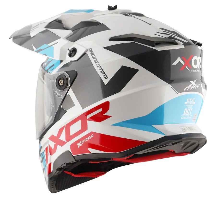 Axor X-Cross X1 Dual Visor Gloss White Red Helmet - AH Helmets