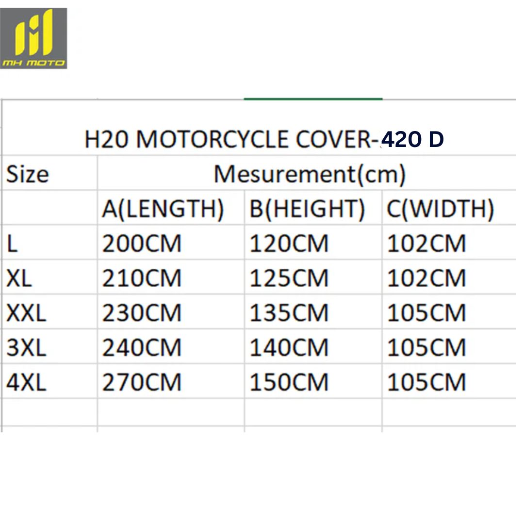 MH Moto H20 PRO WATERPROOF BIKE COVER - 420 D