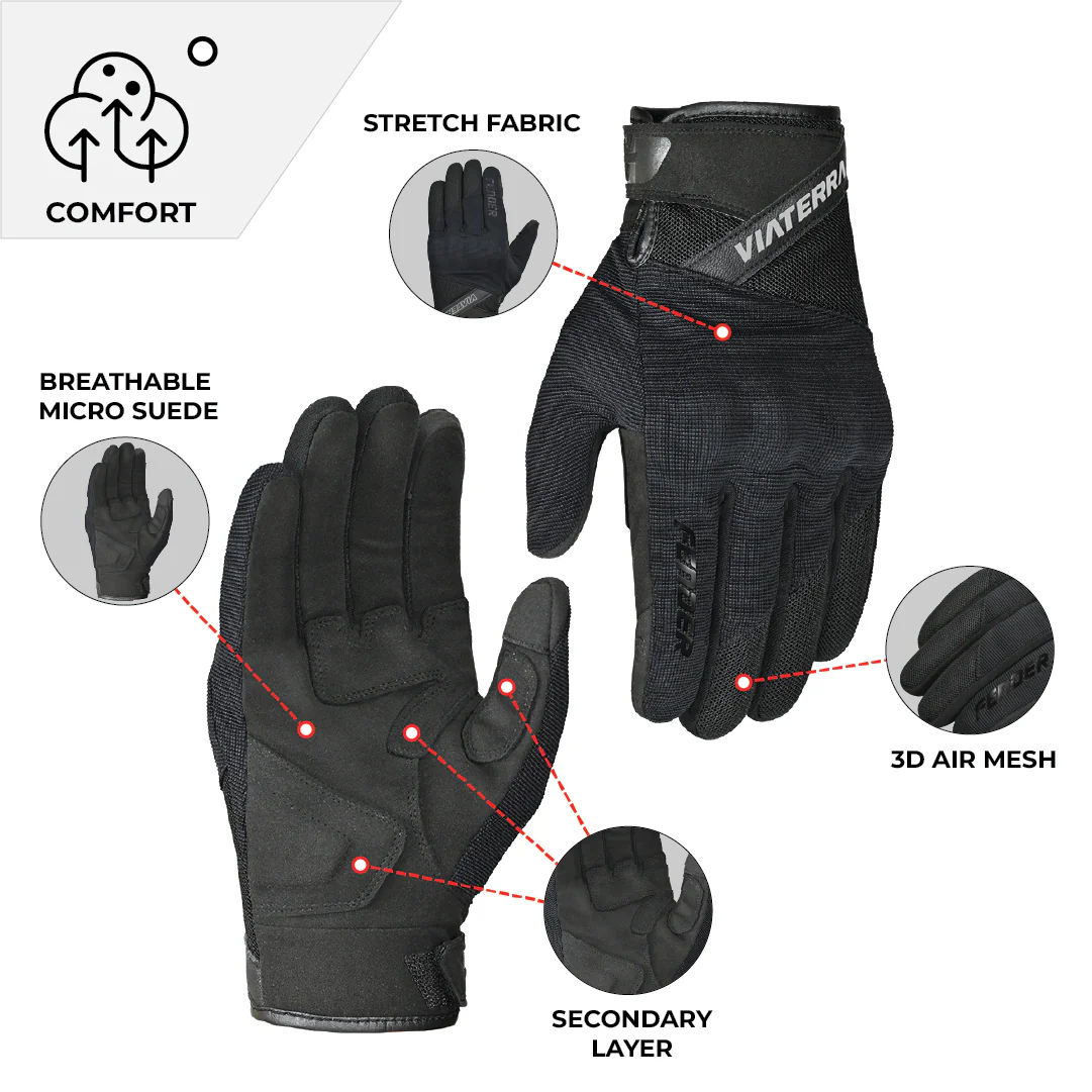 Viaterra Fender – Daily Use Motorcycle Black Gloves for Men - AH Helmets