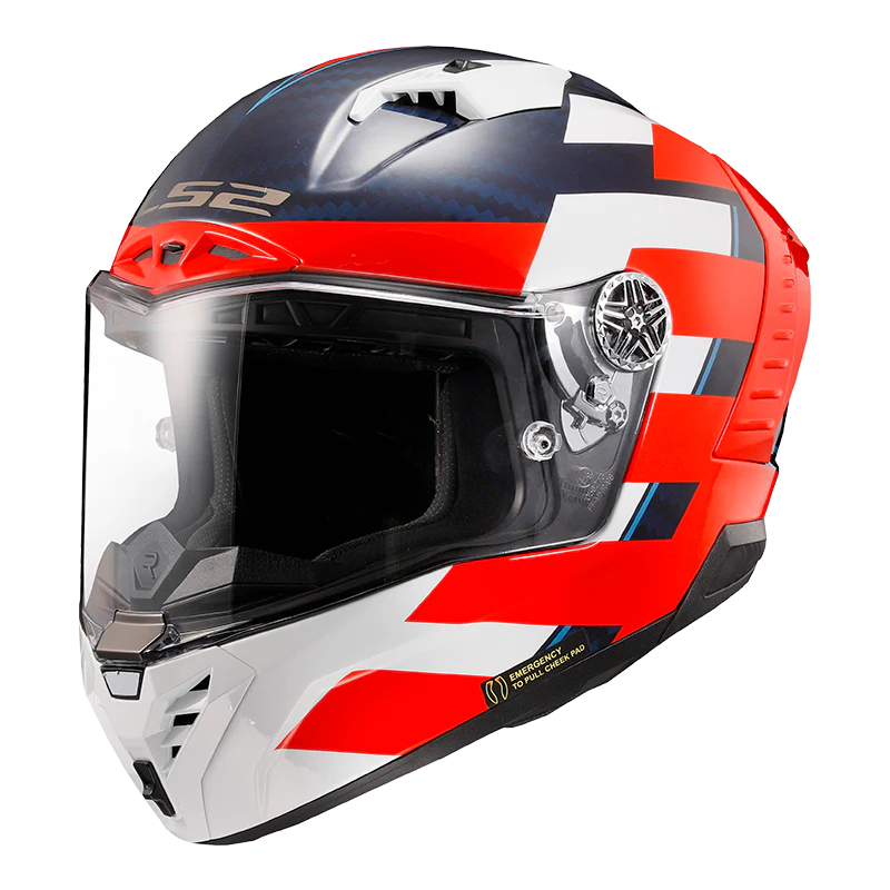 LS2 FF805 THUNDER Carbon GP Alliance Gloss Red Blue White Helmet (FIM Certified) - AH Helmets