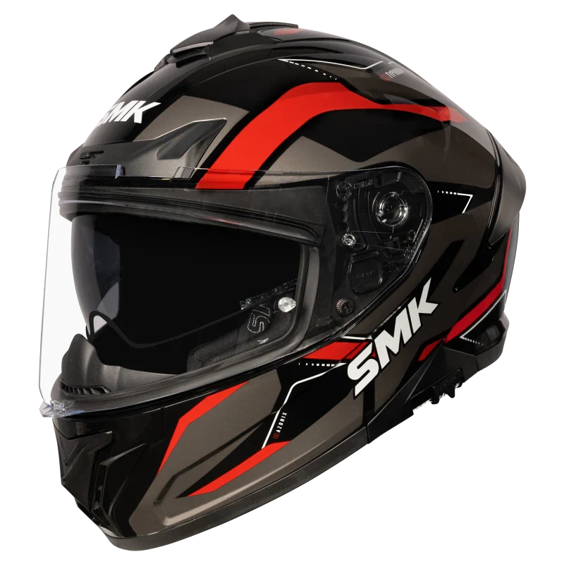 SMK Typhoon Azonix Gloss Black Grey Red (GL263) Helmet ECE 22-06