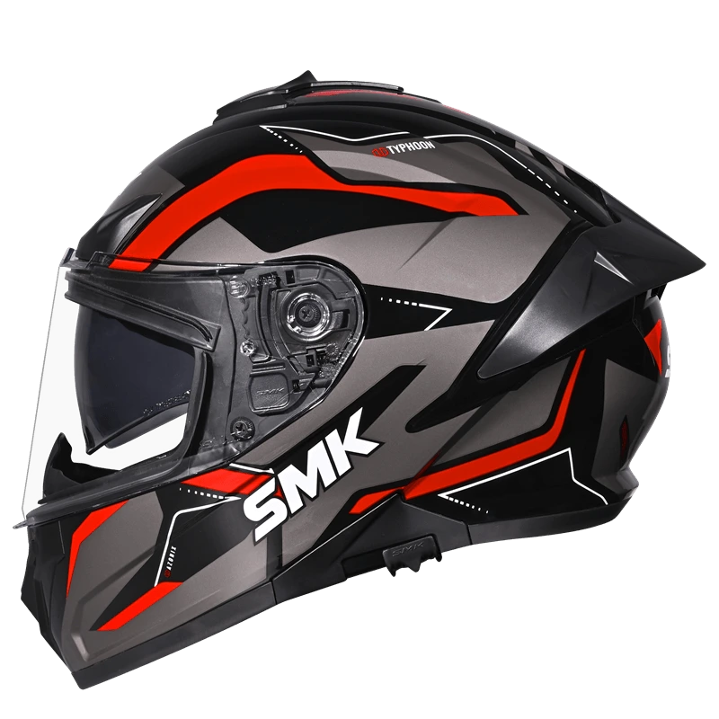 SMK Typhoon Azonix Gloss Black Grey Red Helmet( GL263) ECE 22-06