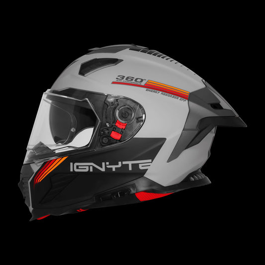 Steelbird IGNYTE IGN-16 GLOSSY TITANIUM GREY WITH ORANGE RED ISS DOT Helmets