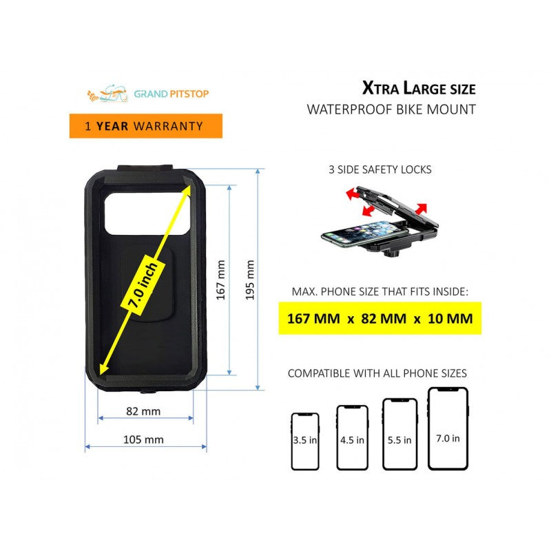 GrandPitstop Handlebar Mount Fully Waterproof Mobile Phone Holder Mount with Fast 15W Wireless & USB-C Input/Output Charger