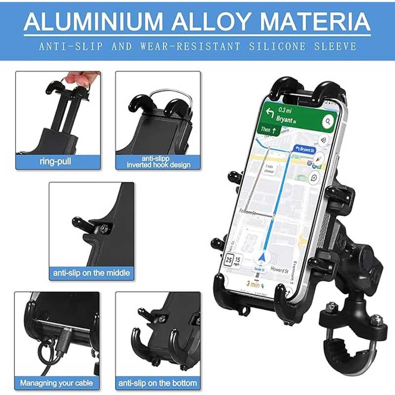 MH Moto M54 Phone Holder With antitheft lock ,vibration dampner & Gopro mount - AH Helmets