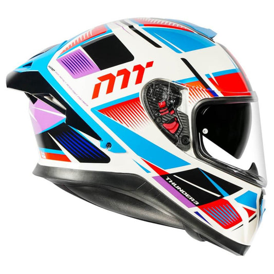 MT Thunder3 Pro Synthex Gloss White & Blue Helmet - AH Helmets