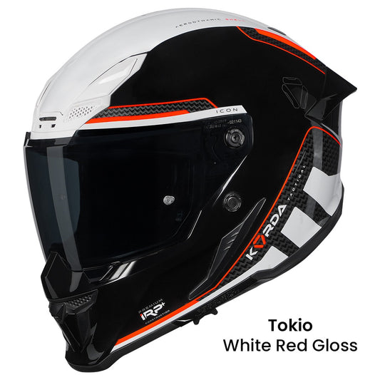 KORDA ICON TOKIO GLOSS WHITE RED HELMET (Dual visor)