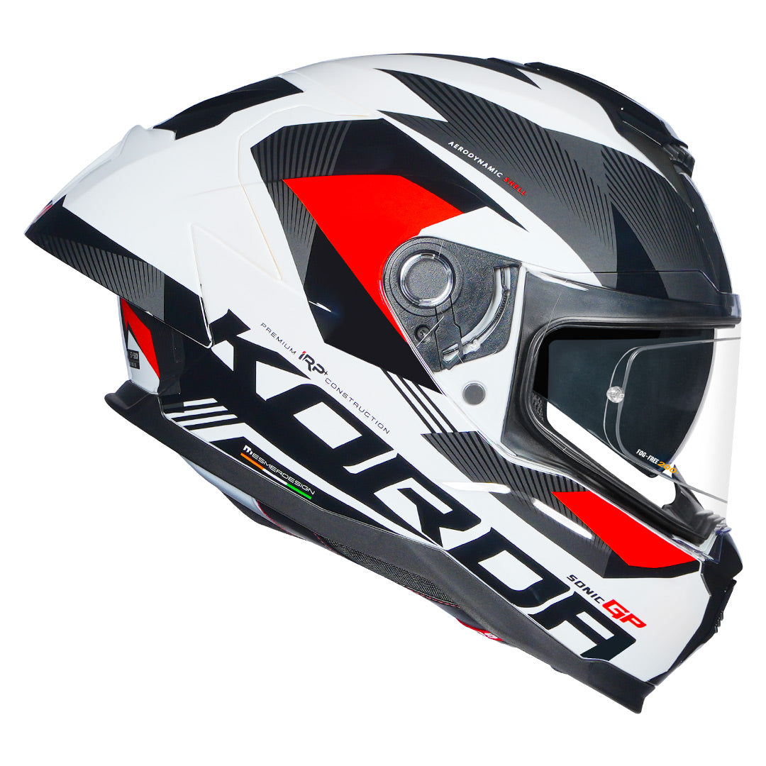 KORDA SONIC GP BRAVE GLOSS WHITE RED W/P HELMET (Dual visor)