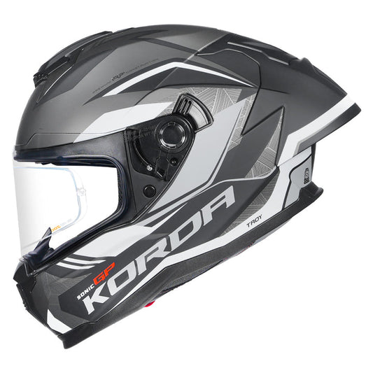 KORDA SONIC GP TROY MATT GREY HELMET (Dual visor) - Free Smoke Visor