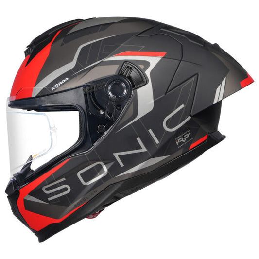 KORDA SONIC GP ROADLION MATT BLACK RED W/P HELMET (Dual visor)