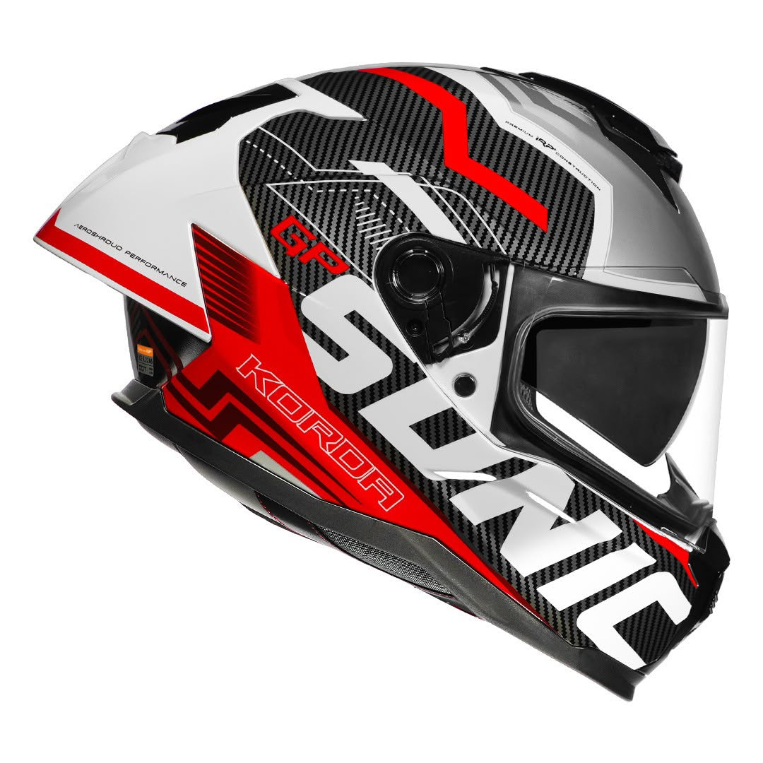 KORDA SONIC GP SPI-D GLOSS WHITE RED W/V HELMET- FREE SMOKE VISOR
