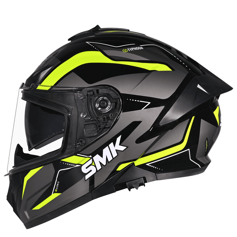 SMK Typhoon Azonix Gloss Black Hiviz yellow Helmet (MA264) ECE 22-06