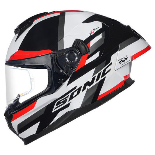 KORDA SONIC GP MOZE GLOSS WHITE RED  W/P HELMET (Dual visor)