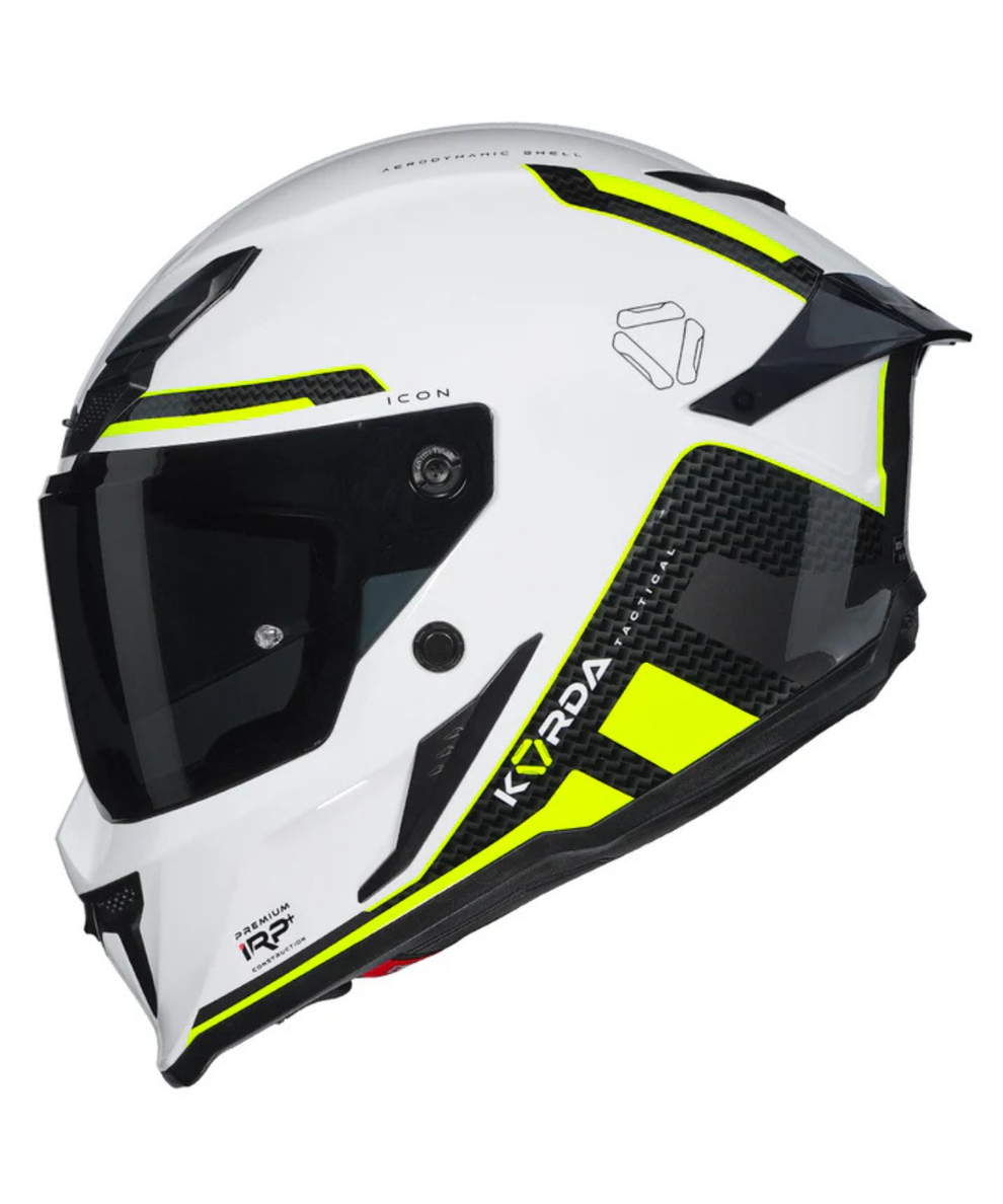 KORDA ICON TOKIO GLOSS WHITE FLO.YELLOW HELMET (Dual visor)