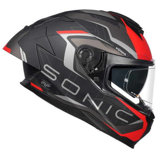 KORDA SONIC GP ROADLION MATT BLACK RED W/P HELMET (Dual visor)