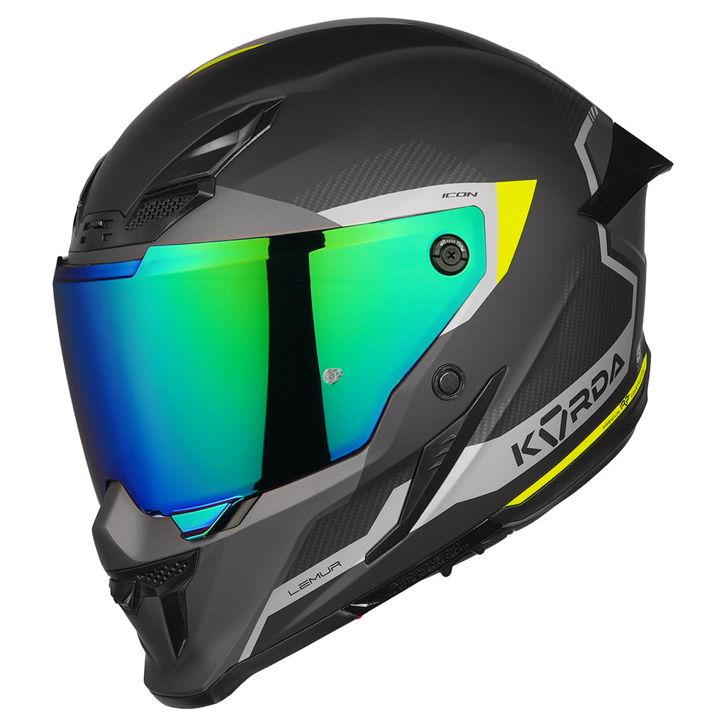 KORDA ICON LEMUR C MATT FLO YELLOW HELMET (Dual visor)