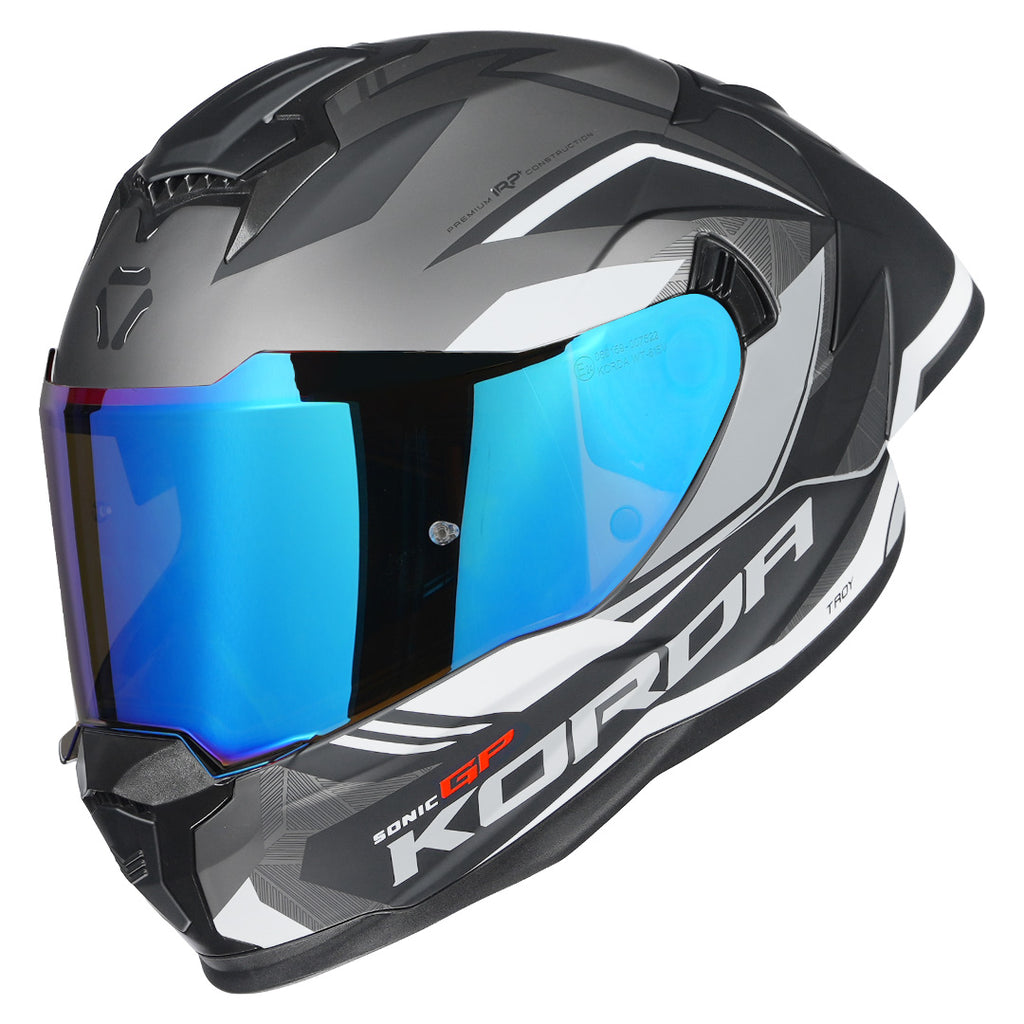 KORDA SONIC GP TROY MATT GREY W/P HELMET (Dual visor)