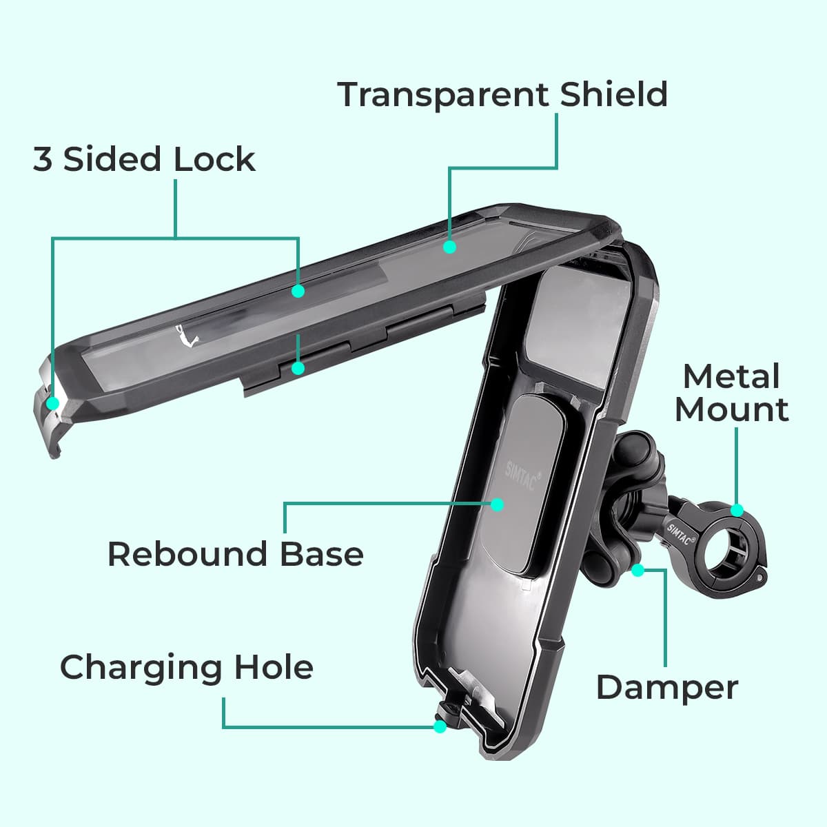 Simtac Splash Gurard X Mobile Holder with Vibration Damper MHWP-PRO - AH Helmets