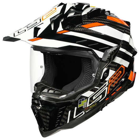 LS2 MX701 EXPLORER Carbon EDGE Gloss Black HIVIZ ORANGE Helmet