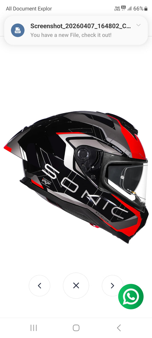 KORDA SONIC GP ROADLION GLOSS BLACK RED W/P HELMET (Dual visor)