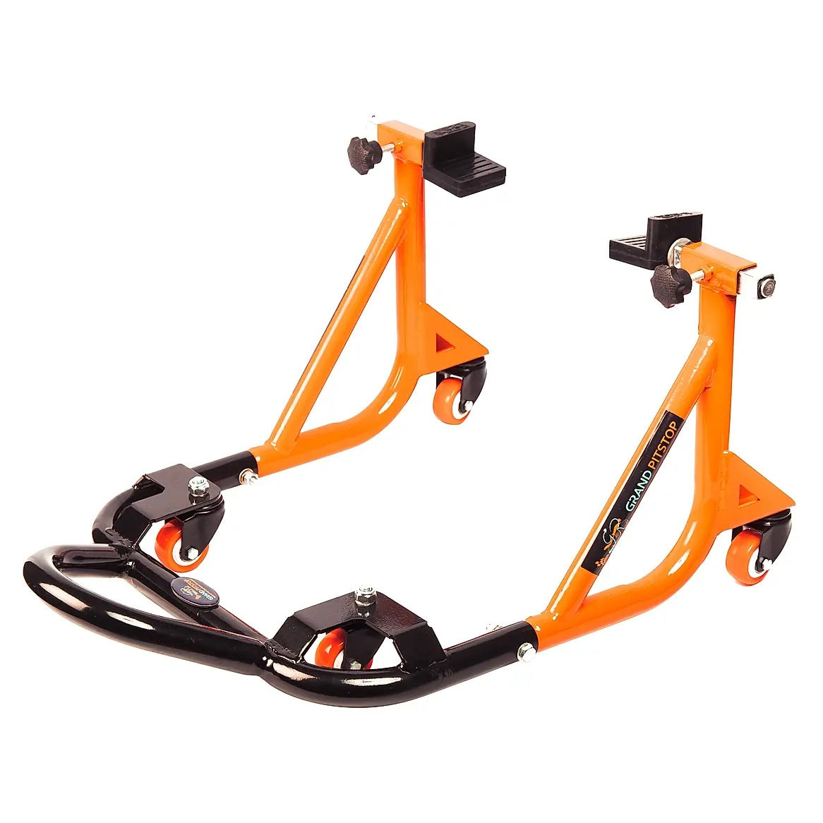 Rear Paddock Stand Dismantable with 360 Rotation- Black Orange-(Bike Wt upto: 280 kgs) - AH Helmets