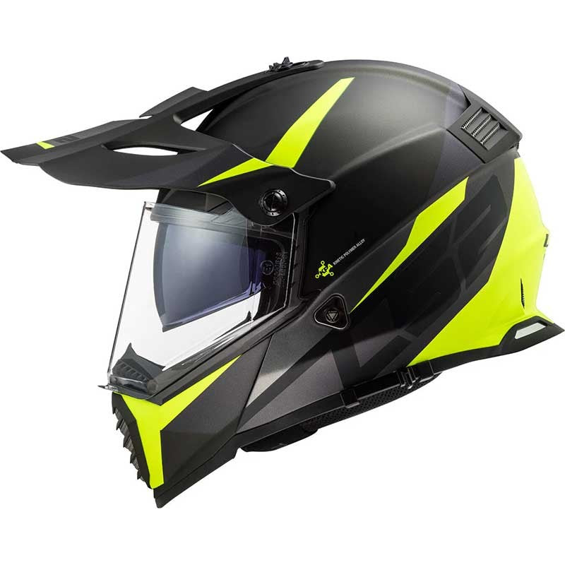 LS2 MX436 Pioneer Evo Router Gloss Black Hi Viz Yellow Helmet - AH Helmets