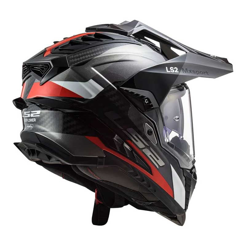 LS2 MX701 EXPLORER Carbon Frontier Gloss Titanium Red Helmet - AH Helmets