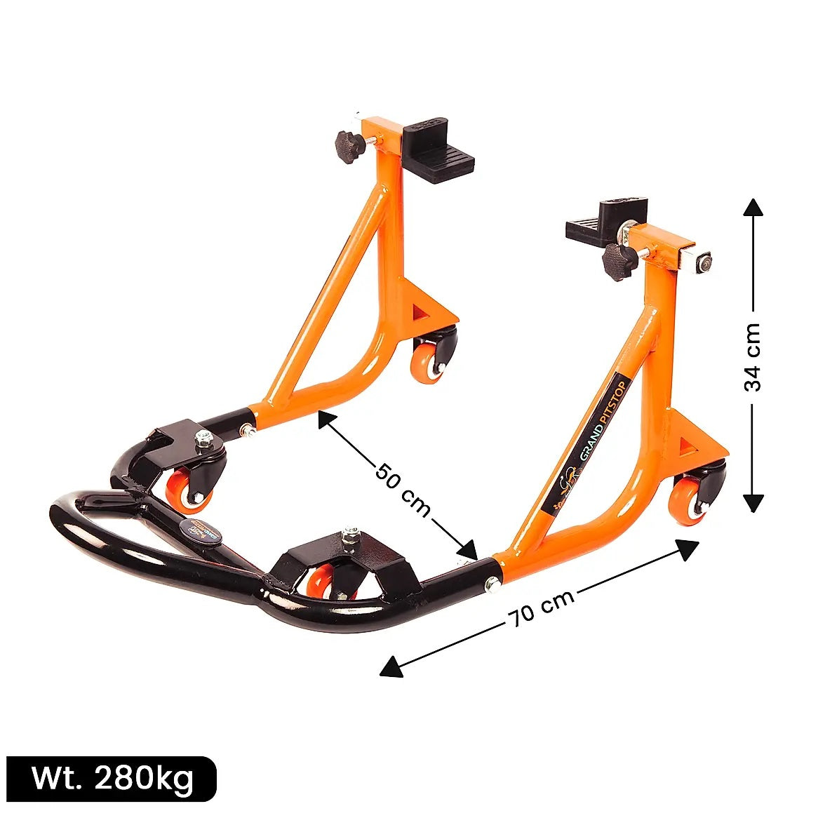 Rear Paddock Stand Dismantable with 360 Rotation- Black Orange-(Bike Wt upto: 280 kgs) - AH Helmets