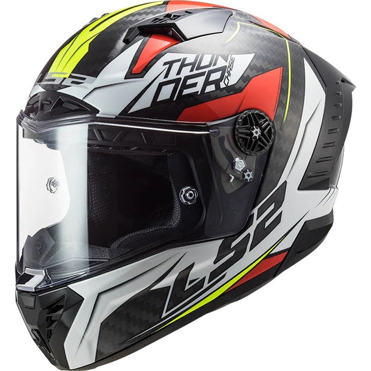 LS2 FF805 THUNDER Carbon Chase Gloss White Red Helmet - AH Helmets