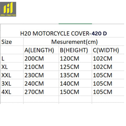 MH Moto H20 PRO WATERPROOF BIKE COVER - 420 D