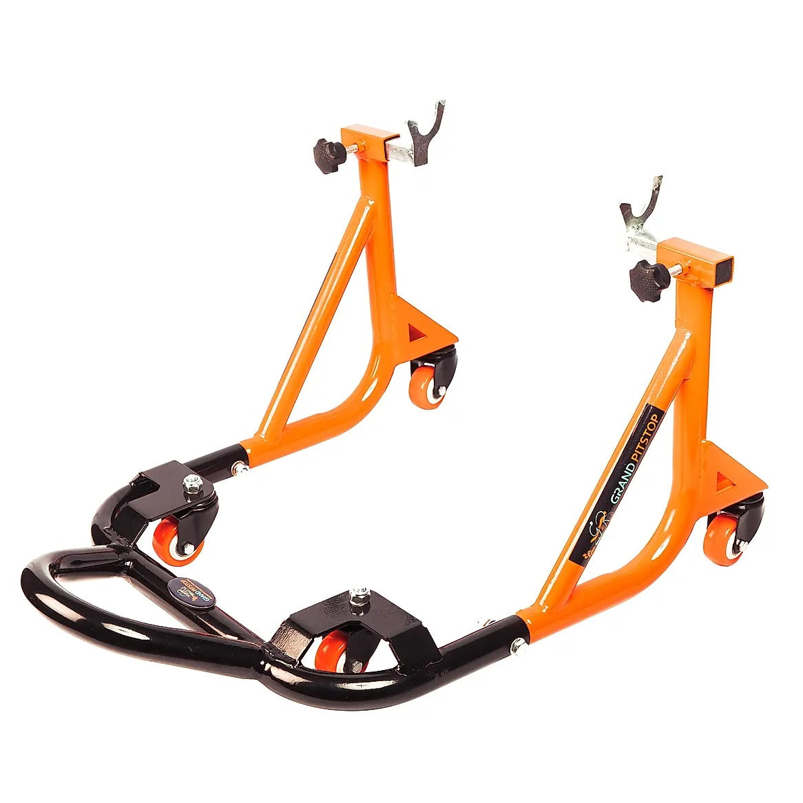 Rear Paddock Stand Dismantable with 360 Rotation- Black Orange-(Bike Wt upto: 280 kgs) - AH Helmets