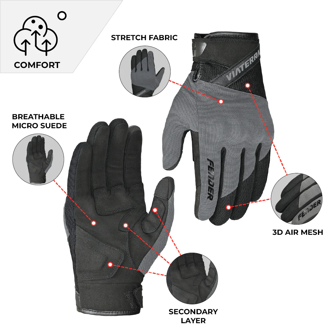 Viaterra Fender – Daily Use Motorcycle Grey Gloves for Men