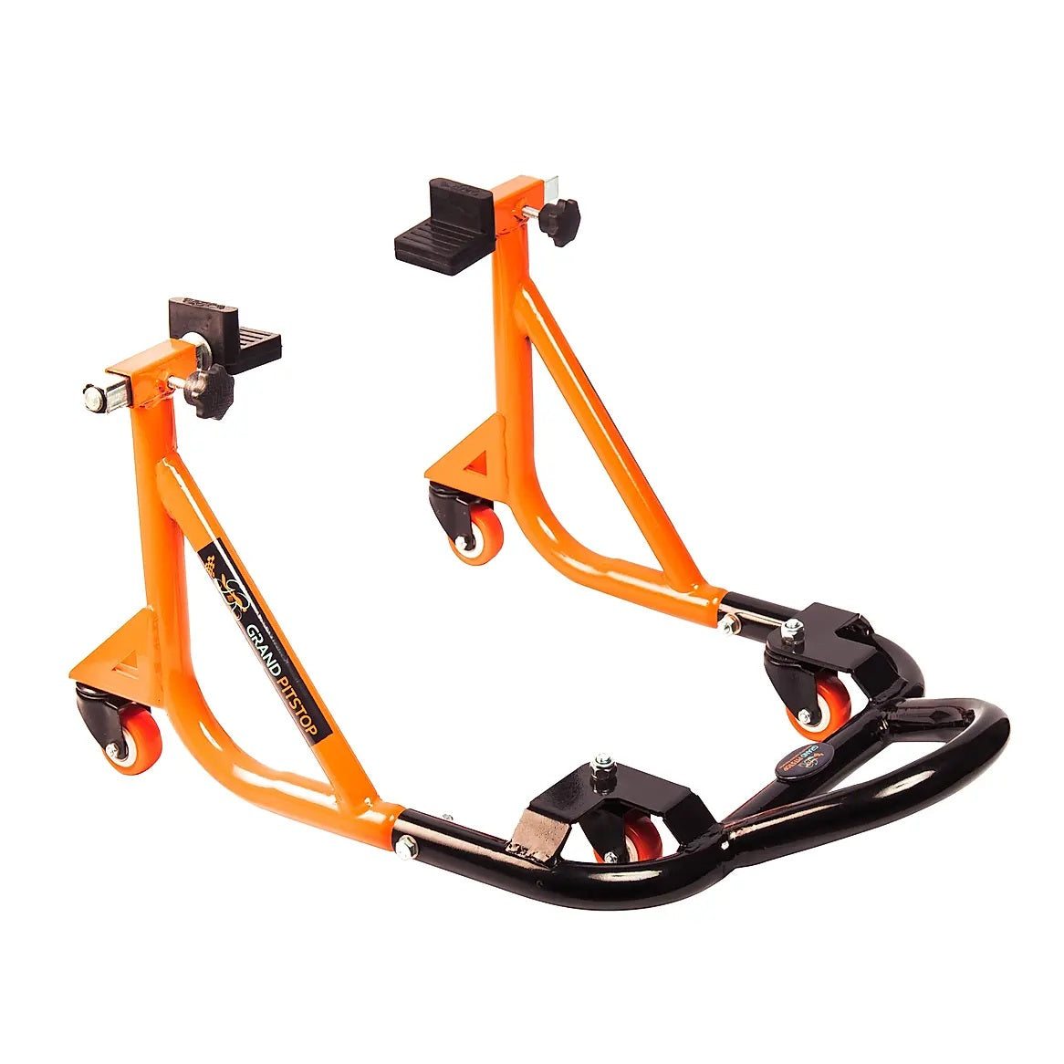 Rear Paddock Stand Dismantable with 360 Rotation- Black Orange-(Bike Wt upto: 280 kgs) - AH Helmets