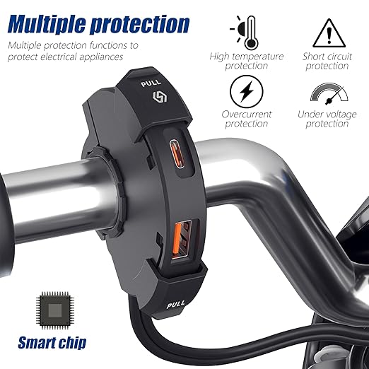 Aqua motorcycle Handlebar 30w USB plus C pin CHARGER