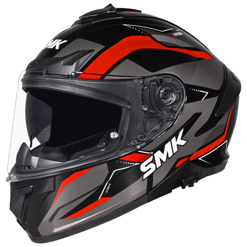 SMK Typhoon Azonix Matt Black Grey Red Helmet(MA263) ECE 22-06