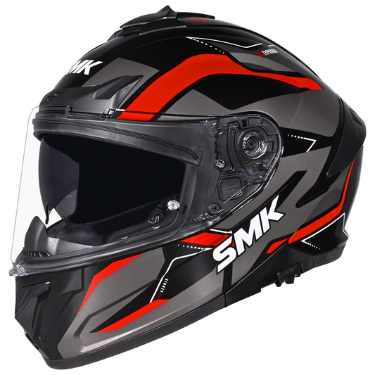 SMK Typhoon Azonix Matt Black Grey Red Helmet(MA263) ECE 22-06