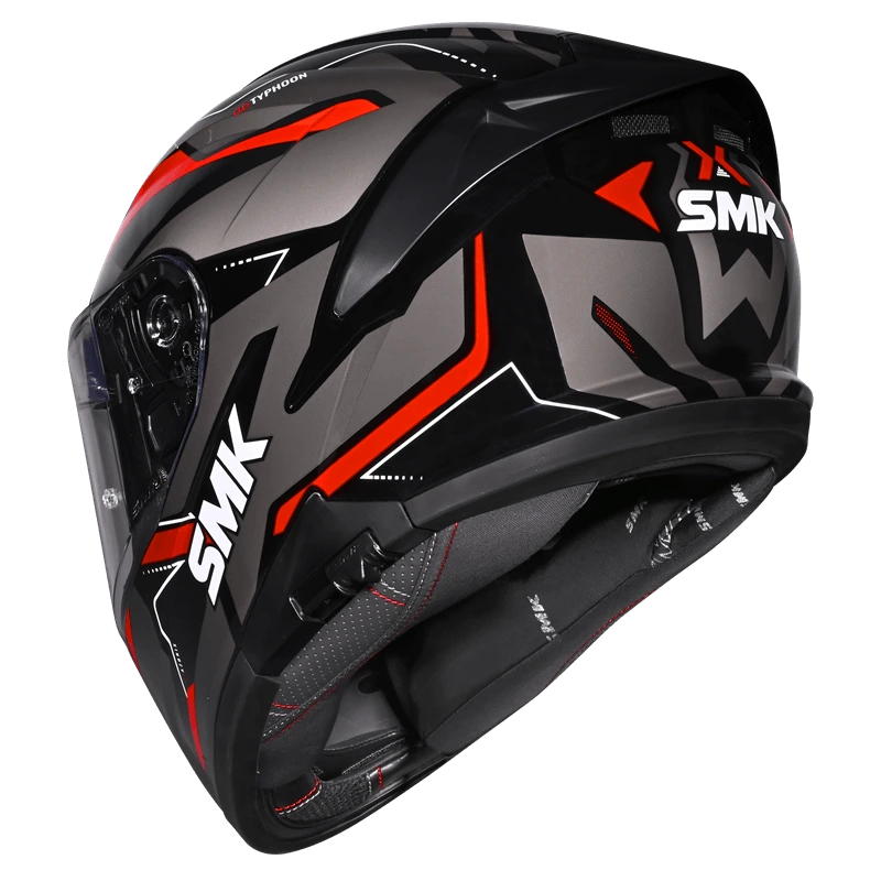 SMK Typhoon Azonix Matt Black Grey Red Helmet(MA263) ECE 22-06