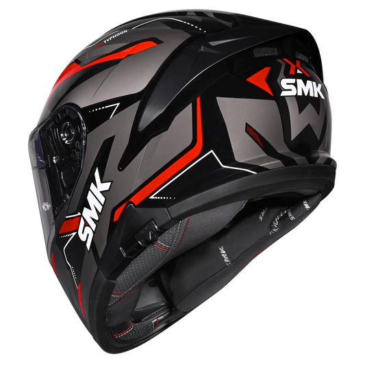SMK Typhoon Azonix Matt Black Grey Red Helmet(MA263) ECE 22-06