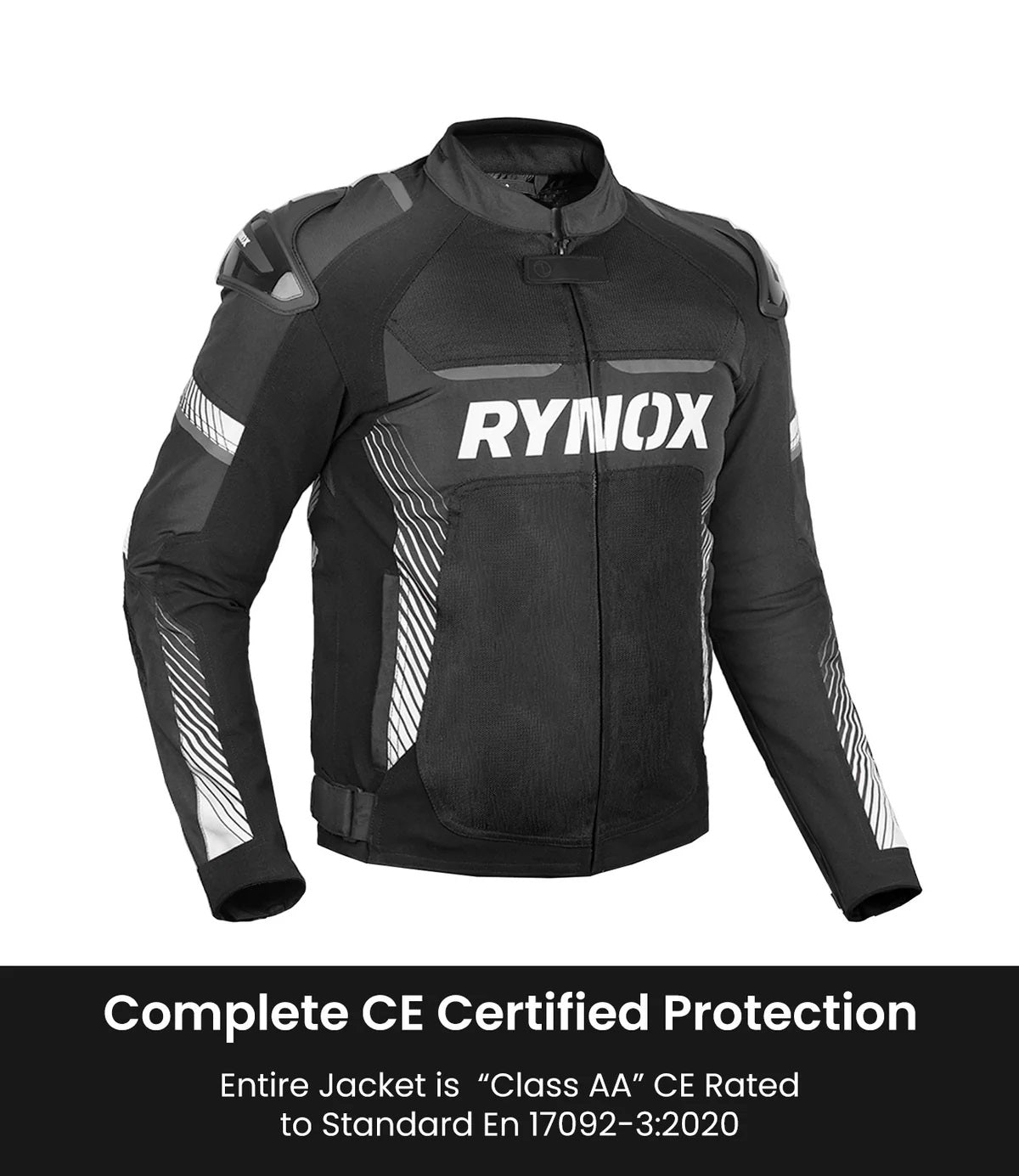 RYNOX APEX EVO CE CERTIFIED CLASS AA JACKET (BLACK-WHITE) - AH Helmets