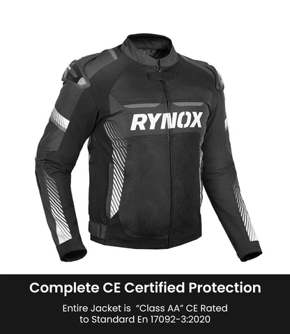 RYNOX APEX EVO CE CERTIFIED CLASS AA JACKET (BLACK-WHITE) - AH Helmets