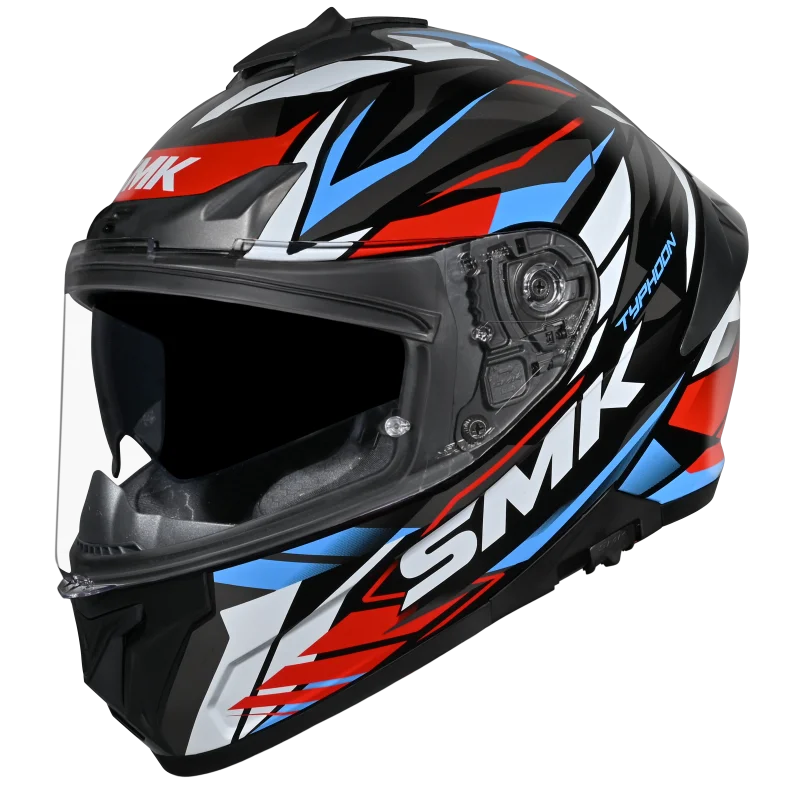 SMK Typhoon Rival Gloss Black White Red Helmet( GL213) ECE 22-06