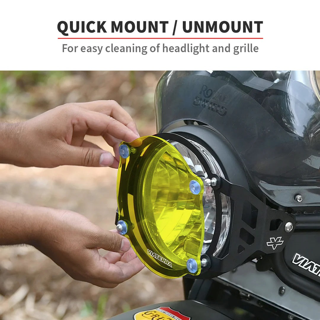 VIATERRA HEADLIGHT GRILL FOR HIMALAYAN BS4 YELLOW TINT - AH Helmets